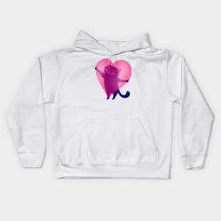 Cute blue cat holding a big pink heart - version 1 Kids Hoodie